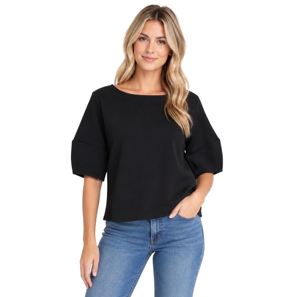 NWT SPANX AirLuxe Puff Sleeve Top in Very Black Size Large 20376R